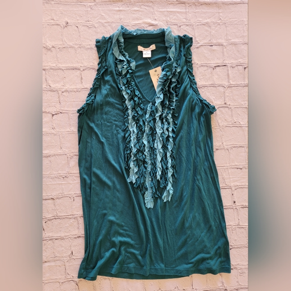 NWT Adobe Star Teal Ruffle Sleeveless Top Sz Large